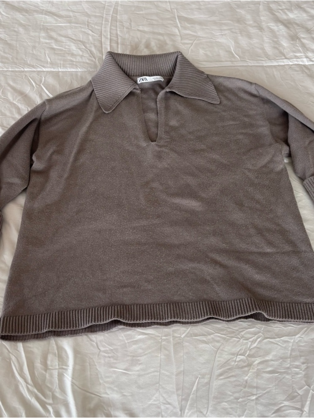 Zara Womns Taupe Polo Collar Knit Sweater small - Picture 2 of 6